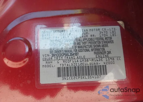 2019 Nissan Versa Note Sv from USA, damaged, VIN 3N1CE2CP5KL354107